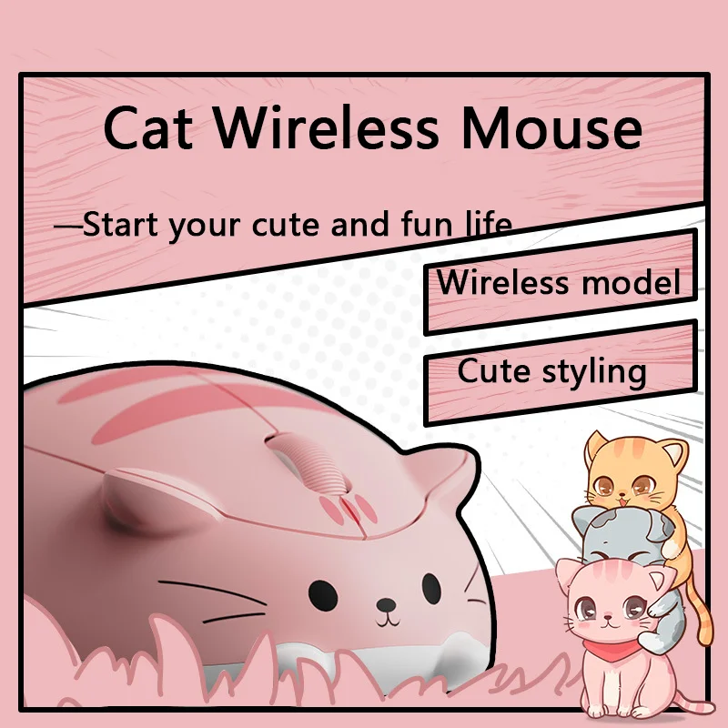 Cat Wireless Mouse 2.4G +Bluetooth3.0/5.0 Three Modes Cute Wireless Pink Cartoon Desktop Laptop Universal For Girls Gifts Mice