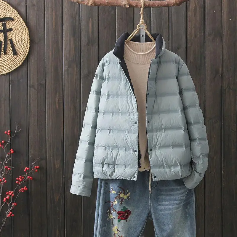 

Легкая женская куртка Du down Jaet, осенне-зимняя новая модная двусторонняя одежда, верхняя одежда с небольшим воротником