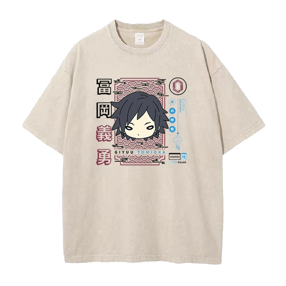 Tomioka Giyuu Demon Slayer Manga T-shirts High Quality Washed Cotton Short Sleeve T Shirts Women Men Oversized Tees Clothing