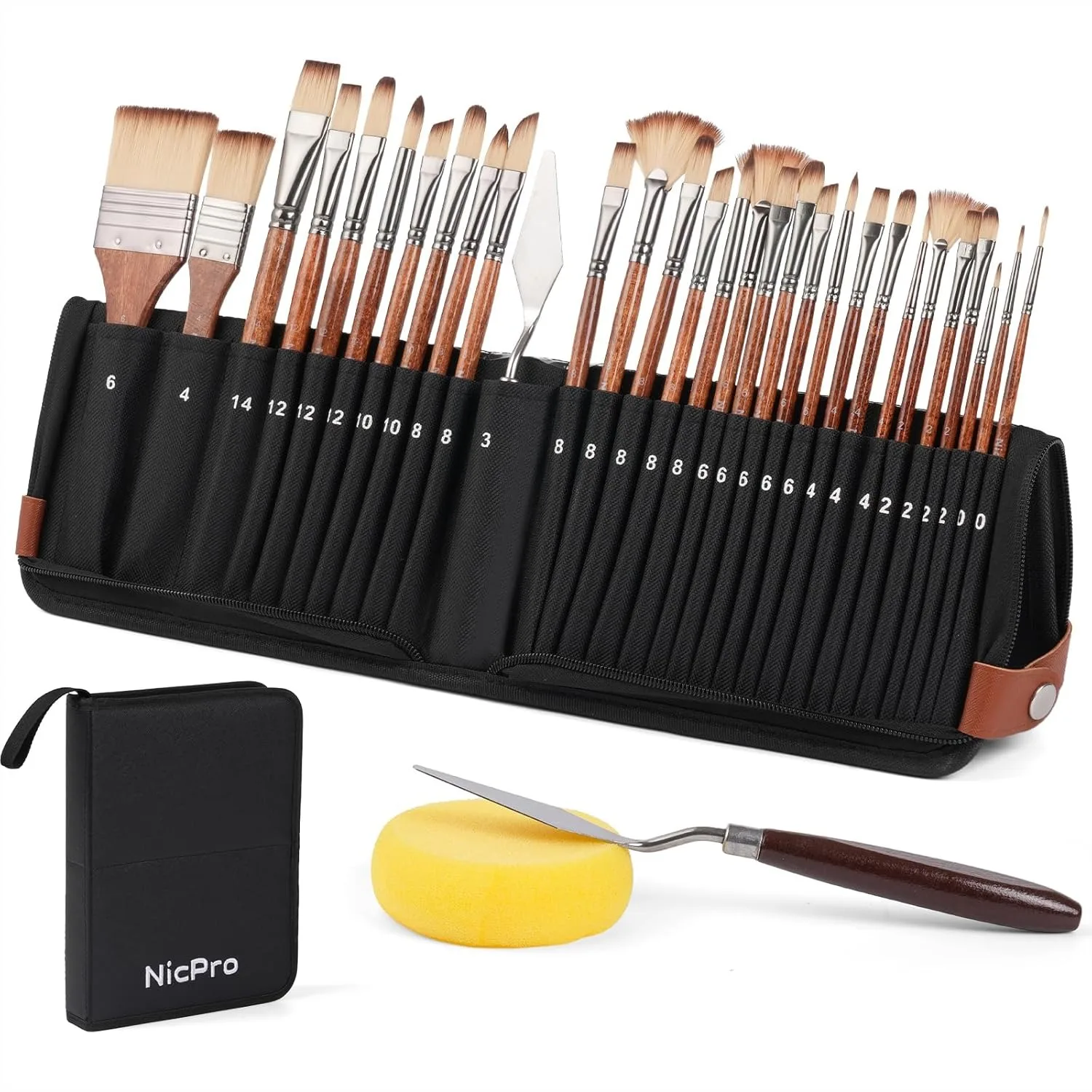 

30pcs Paint Brush Set with Self-Standing Case, Craft Paint Brushes for Acrylic, Oil, Watercolor, Gouache for Artists Beginners