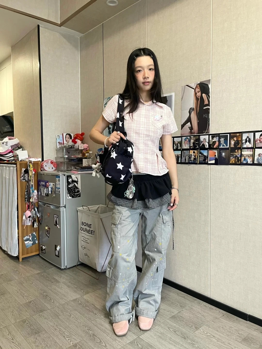 Genayooa Y2k اليابانية منقوشة قميص المرأة قصيرة الأكمام جيب سليم 2000s الجمالية المحاصيل القمم الصيف خمر بلوزة وقميص الرجعية