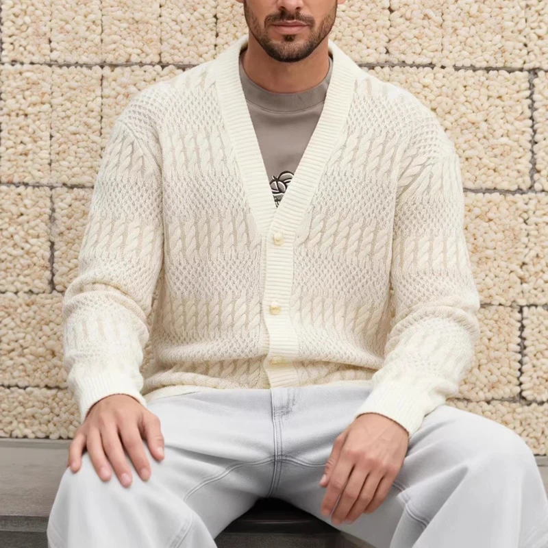 

Новый мужской свитер-кардиган 2026 года: однотонный, осенне-зимний, в стиле ретро, с V-образным вырезом, на пуговицах, вязаный, с длинными рукавами