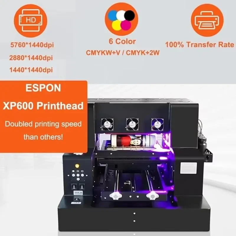 SIHAO A3 A4 UV DTF Printer, UV LED Inkjet Printing Machine 5760×1440 DPI with Rotary Device, USB Connect for Bottle, Paper, Phone Case & PVC Custom Printing