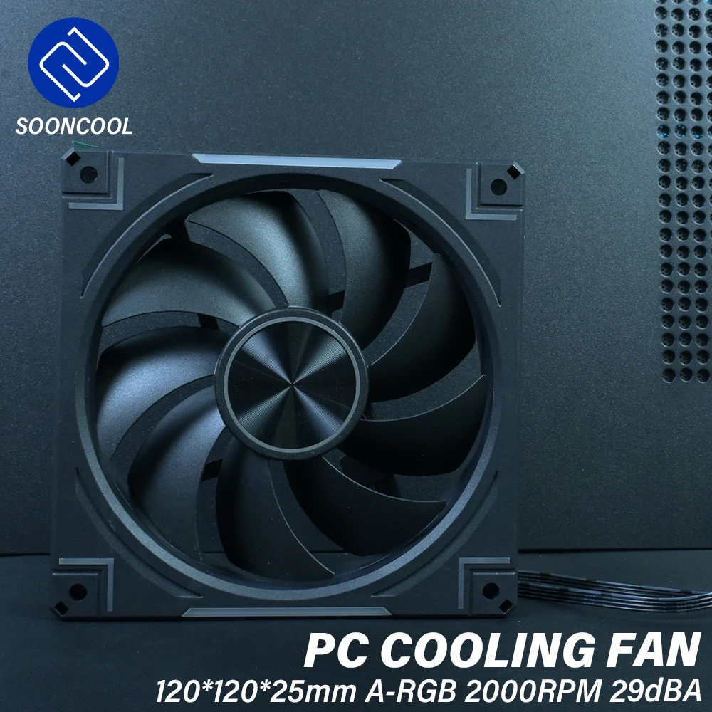 مروحة تبريد SOONCOOL لحافظة الكمبيوتر 120*120*25 مللي متر PWM A-RGB مبرد لوحدة المعالجة المركزية برج واحد/مزدوج 2000 دورة في الدقيقة 52CFM 29dBA