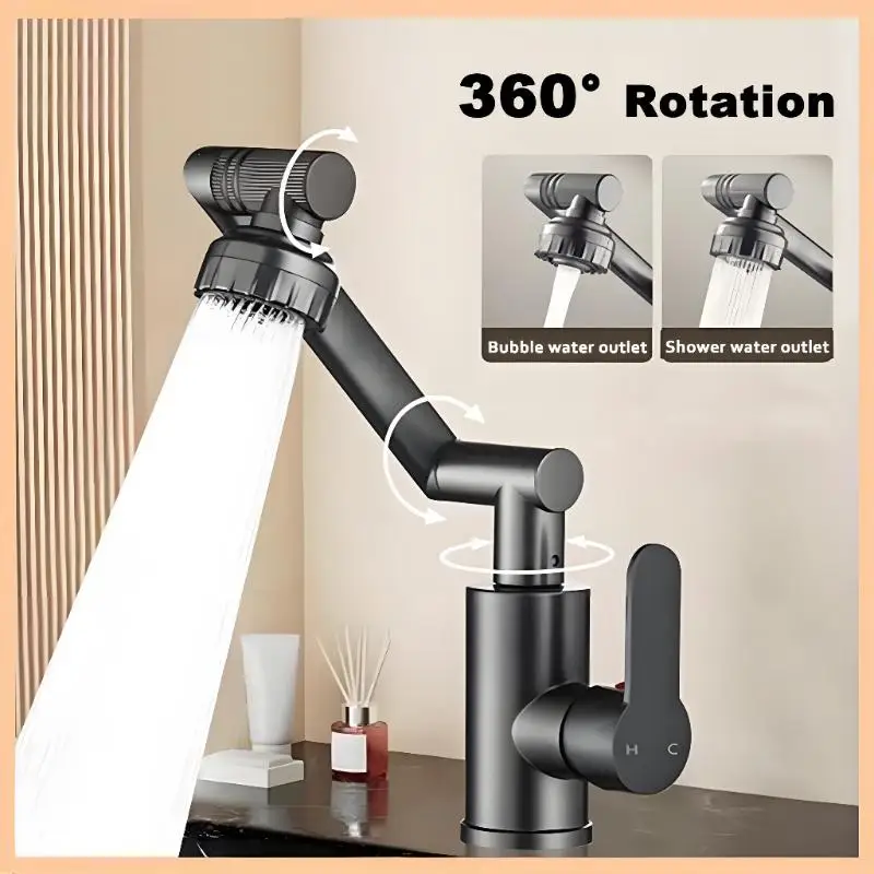 Kitchen Faucet Stainless 360 Degree Rotating Faucet Sink Wall Mounted Faucet 2 Water Outlet Modes