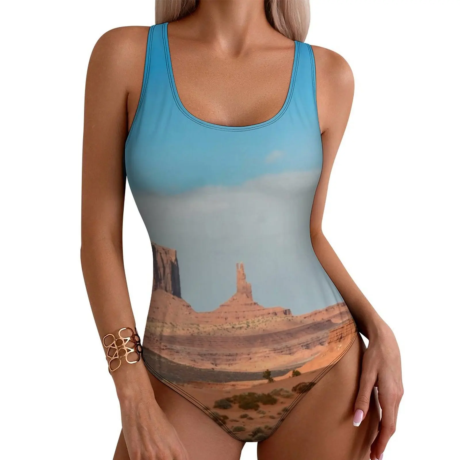 

Calm Desert Swimsuit Sexy Blue Sky Print One Piece Swimwear Push Up Swimsuits Kawaii Sport Bathing Suit