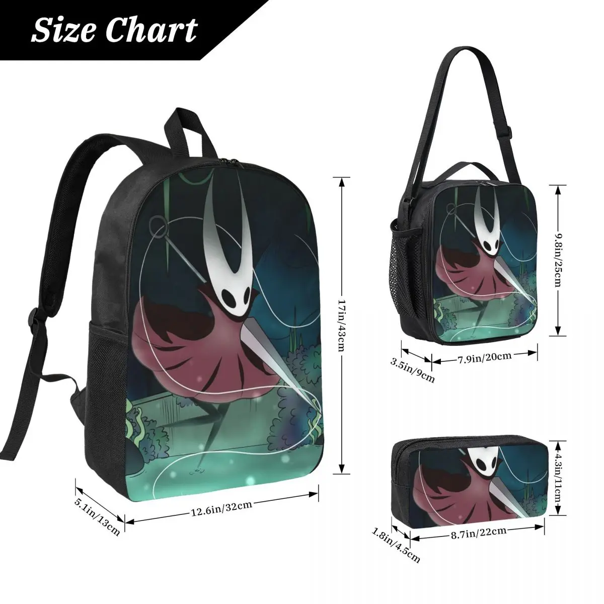 Hollow Knight Backpack Student BookBag School Bag Laptop Shoulder Bags 3ps Insulated Lunch Bag Pencil Case