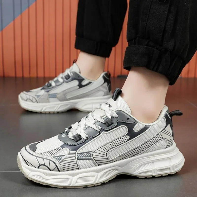 Chunky Turnschuhe Männer 2025 Frühjahr Neue Mode Runden Kopf Lace Up Casual Schuhe Mesh Atmungsaktive Laufschuhe für Männer Tenis masculino