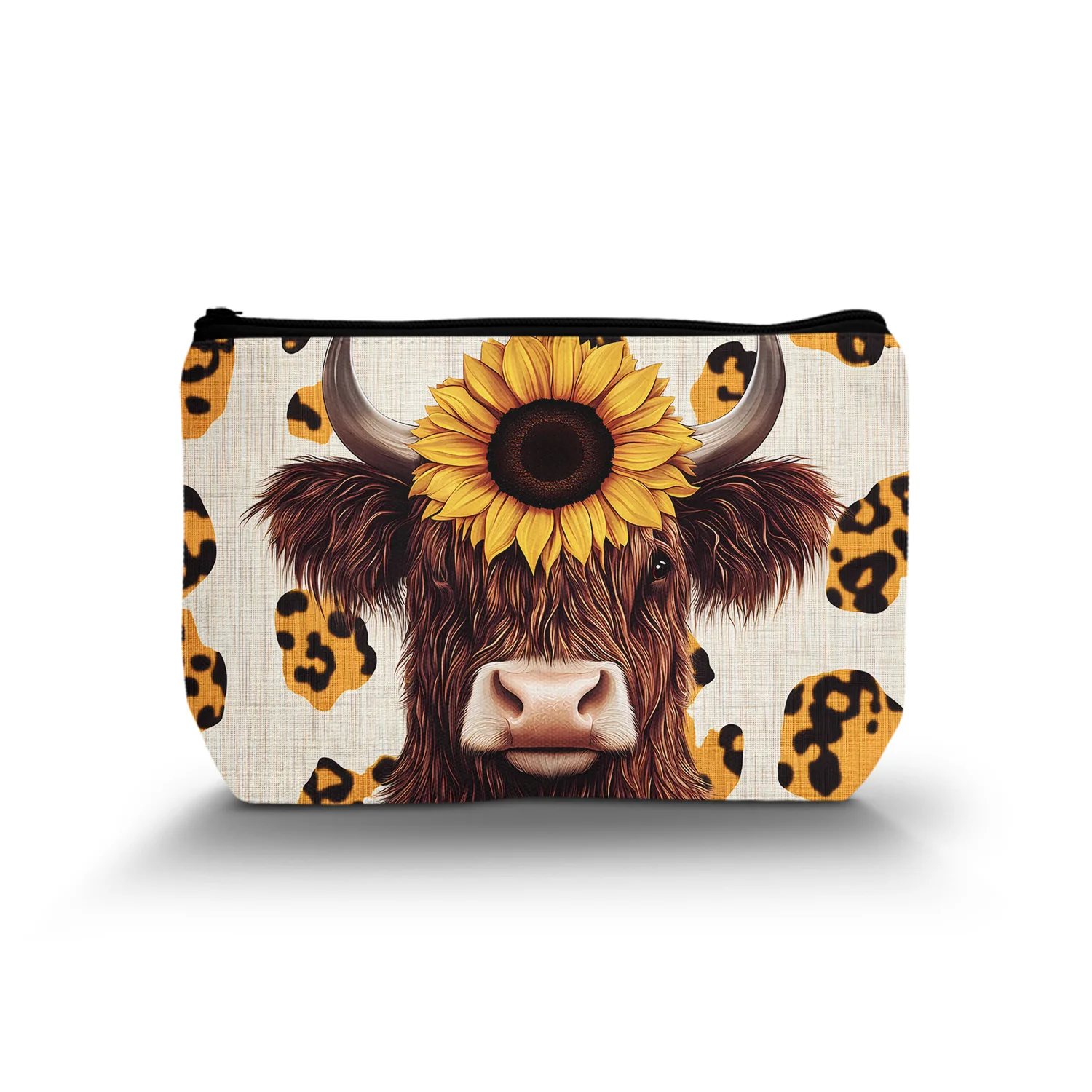 1Pc Makeup Bag Cosmetic Bags For Women Christmas Birthday Best Gift For Friends Pouch With Zipper Cow And Sunflower Makeup Bags