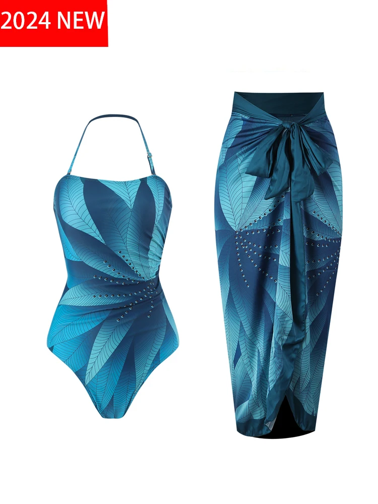 Traje de baño estampado de moda 2024, conjuntos de bikinis de cintura alta de tendencia, traje de baño para mujer de una pieza con espalda descubierta, traje de baño Sexy para playa para vacaciones