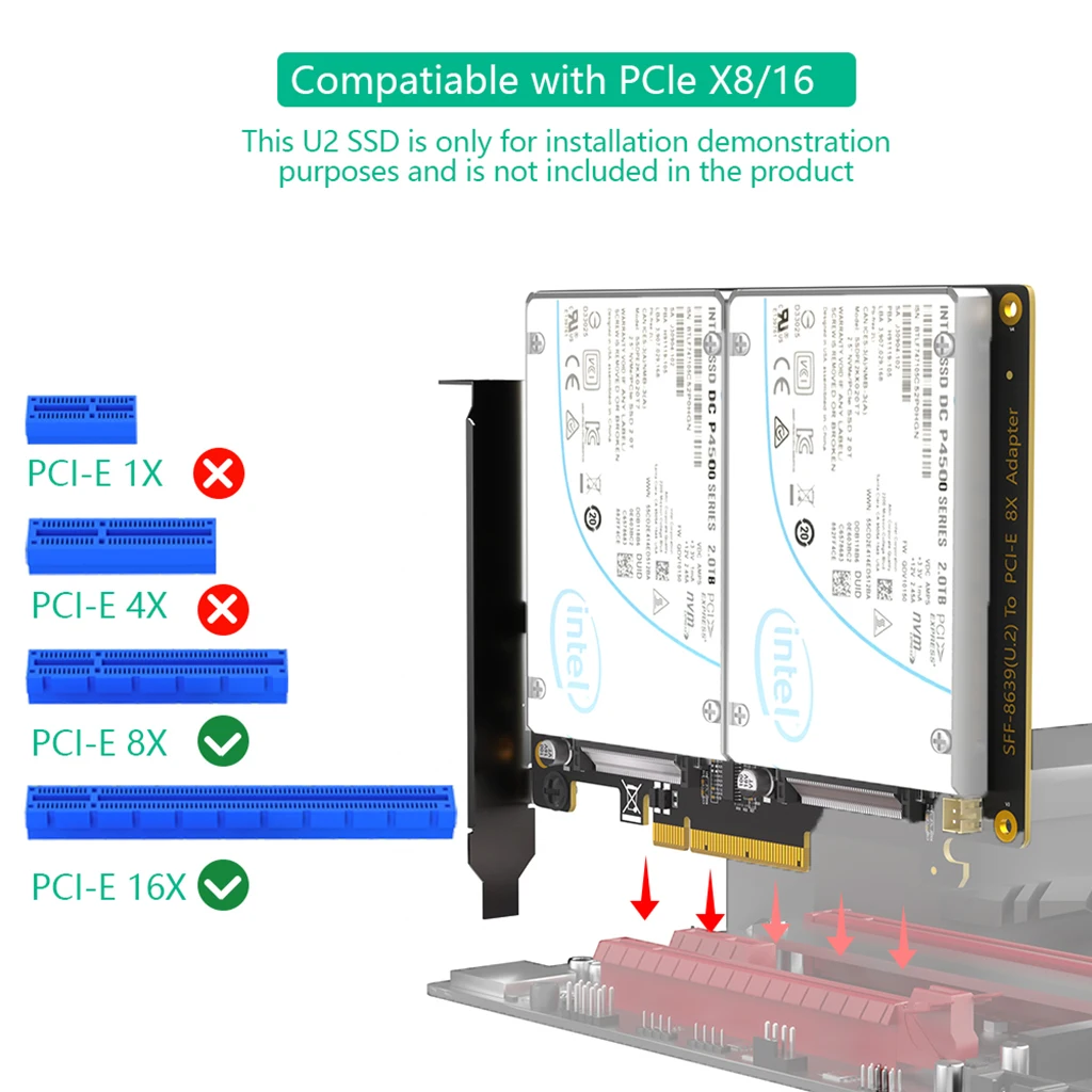 

Адаптер-карта Dual U.2 SSD на PCIe 4.0 X8 (SFF-8639(U.2) на PCI-E 4.0 8x) с поддержкой режимов X4X4X4X4, X4X4X8 или Hyper M.2 X16