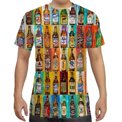 Funny 3D Beer Bottles Printed Men's T Shirts Summer Fashion Punk Oversize Short Sleeve Streetwear Kids Tees Tops Women Clothes