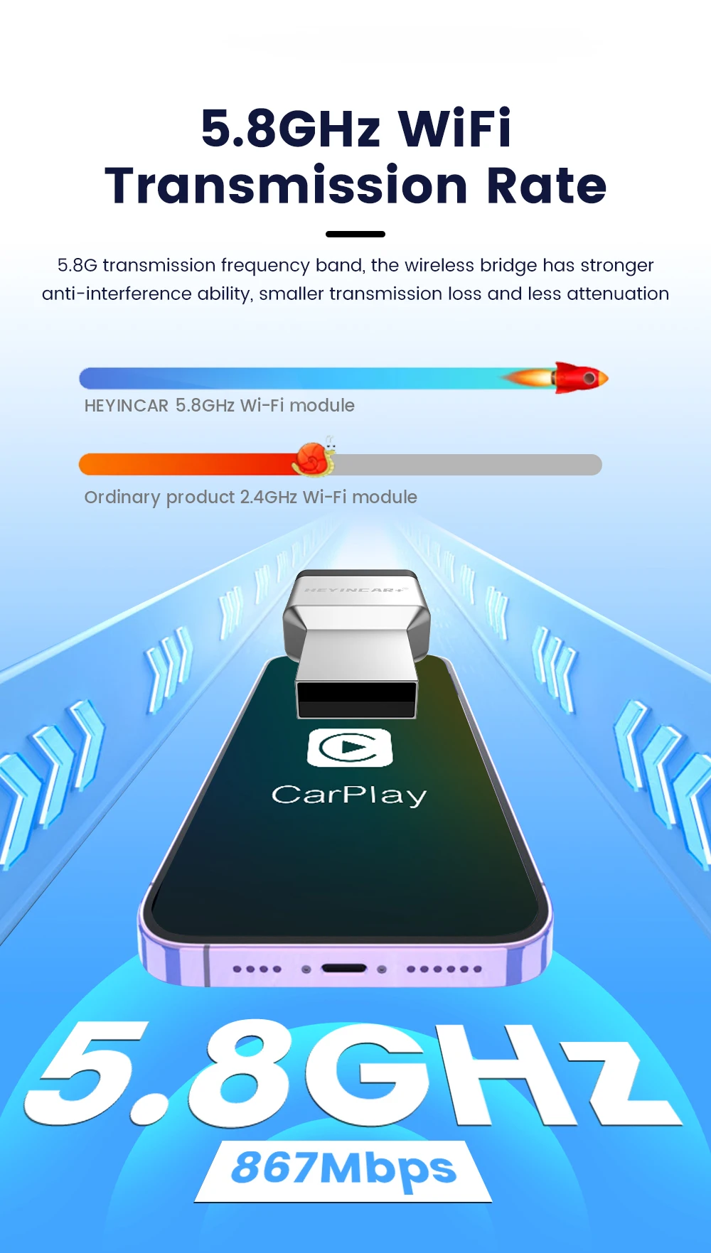 HEYINCAR Neuer 3.0 Mini Wireless Carplay Android Auto Adapter Plug & Play AI Box für VW Toyota Nissan Honda Benz Ford-Mehr – Detail 7