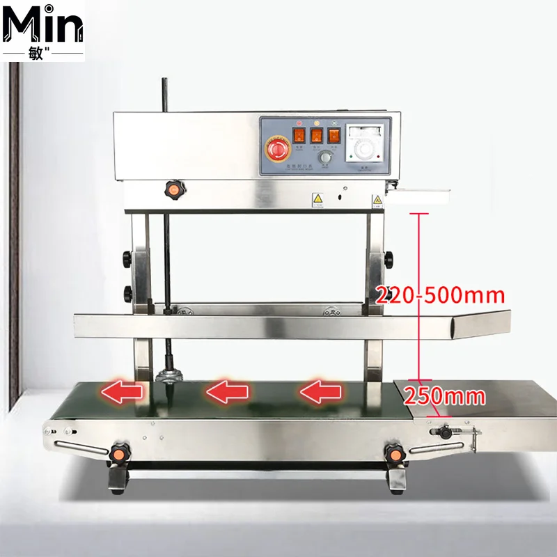 FR450 Automatic Heighten Vertical Continuous Band Sealer Stainless Steel Heavy Food Plastic Bag Film Sealing Machine
