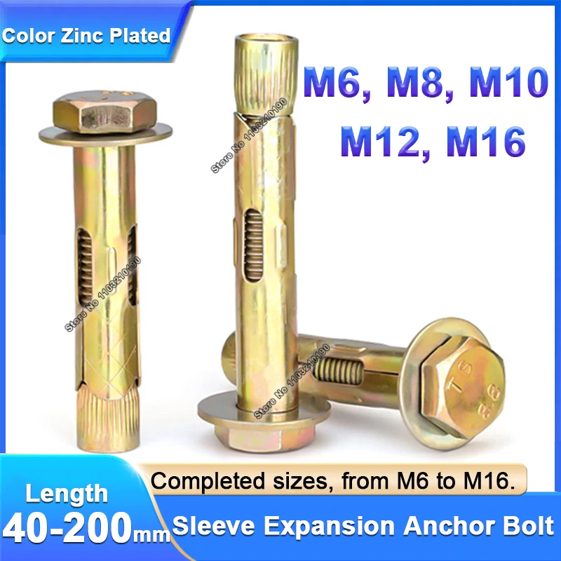 M6 M8 M10 M12 M16 Color Zinc Plated Carbon Steel External Hexagon Expansion Screws Sleeve Blot Built in Floor Sleeve Wall Anchor