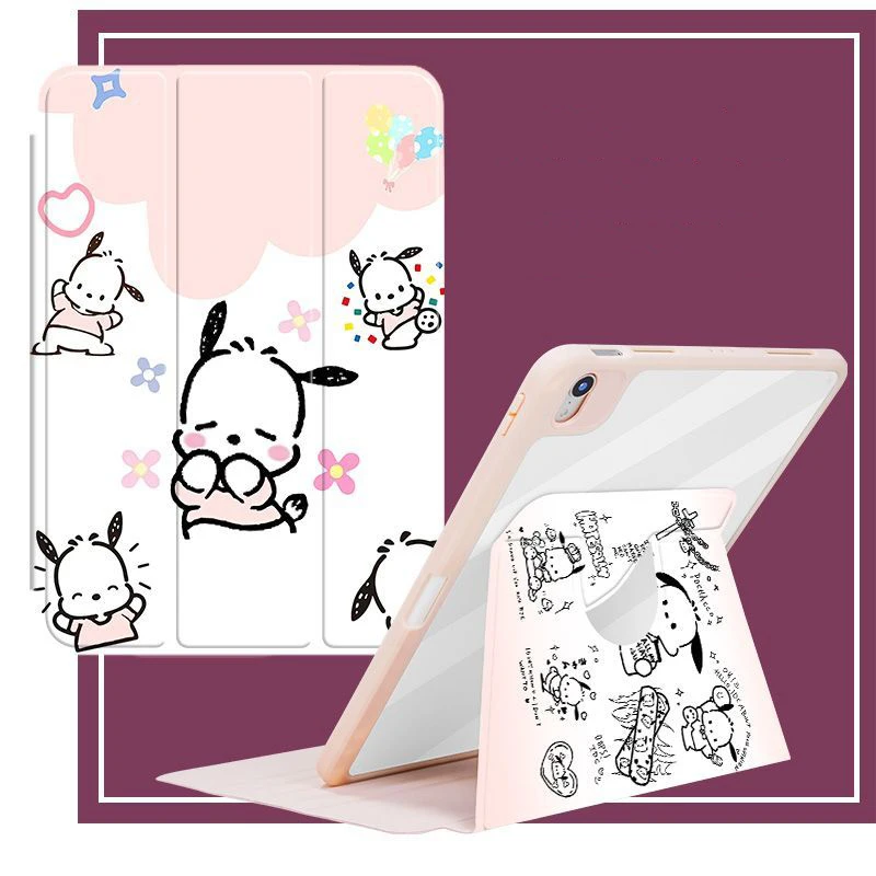 

Pochacco Case For IPad 9th Generation 10.2in Case Cartoon 360° Rotating Case for IPad 1718 9.7in Pro 11in Air4 5 Tri-Fold Cover