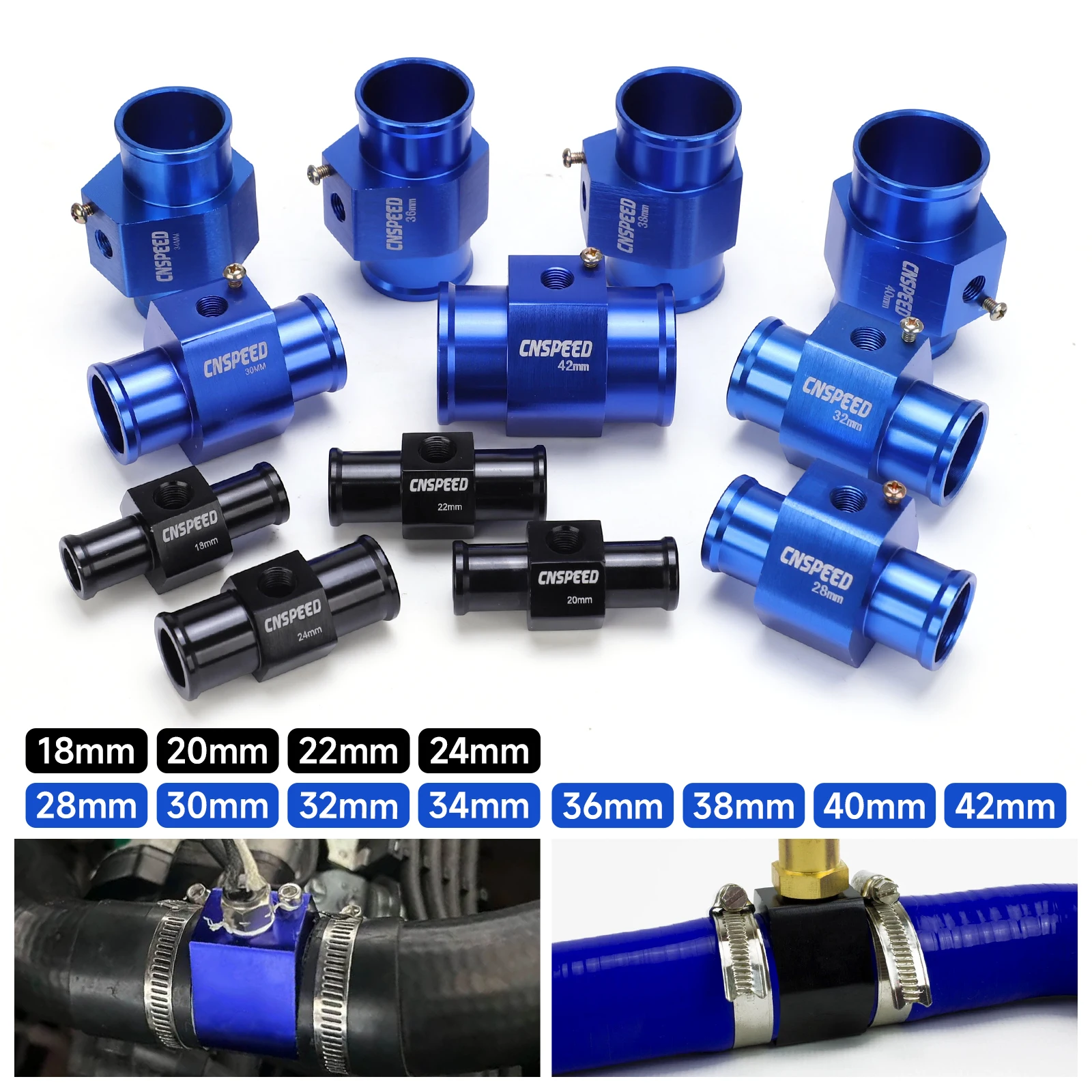 Car Silicone Hose Cooling Water Adapter Hose For 1/8NPT Aluminium 18 20 22 30 32 34 36 38 40 42mmRadiator Hose Adapter BlackBlue