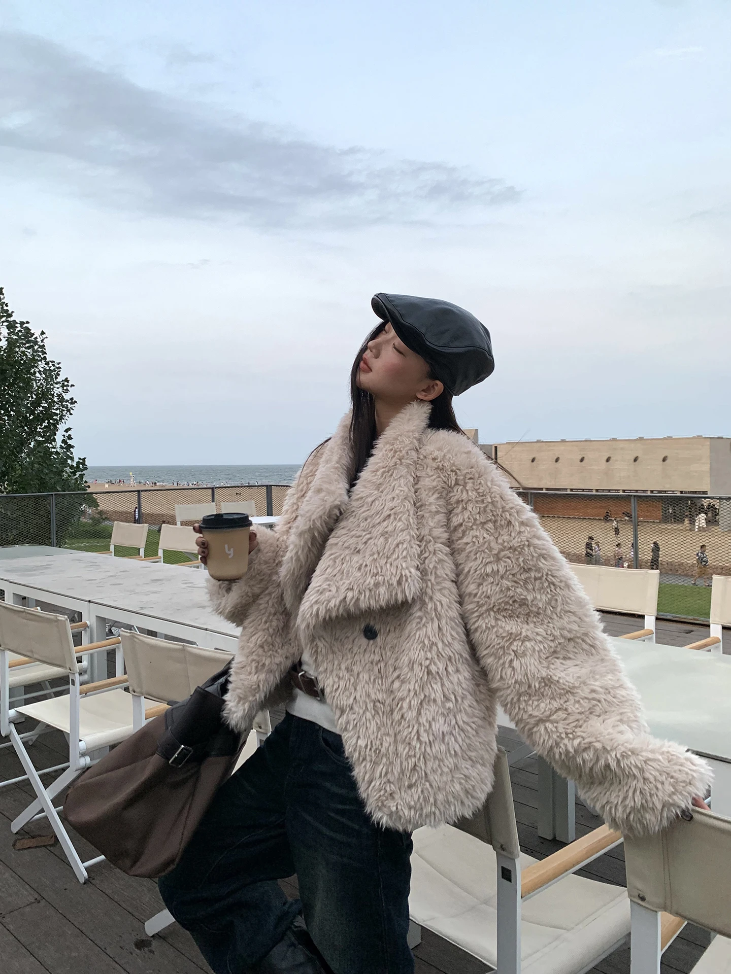 

Red Celebri Studio Women's Loose Fur Jaet Autumn Winter New Arrival Cotton Padded Coat Sli Trendy Commute Sle Long ...