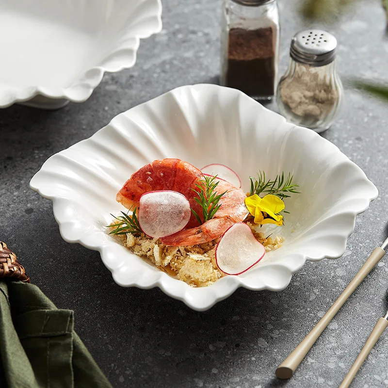 Square Folded Leaf Texture Soup Bowl, Solid Color Ceramic Plate, Fruit Plate, Noodle Bowl, Irregular Tableware, Utensil