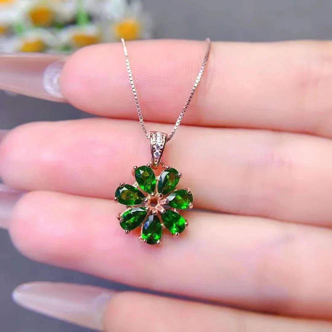 Classic Design 925 Silver Necklace Pendant 3mm*5mm Total 1.8ct Natural Diopside Pendant 18K Gold Plated Diopside Jewelry - Image 6