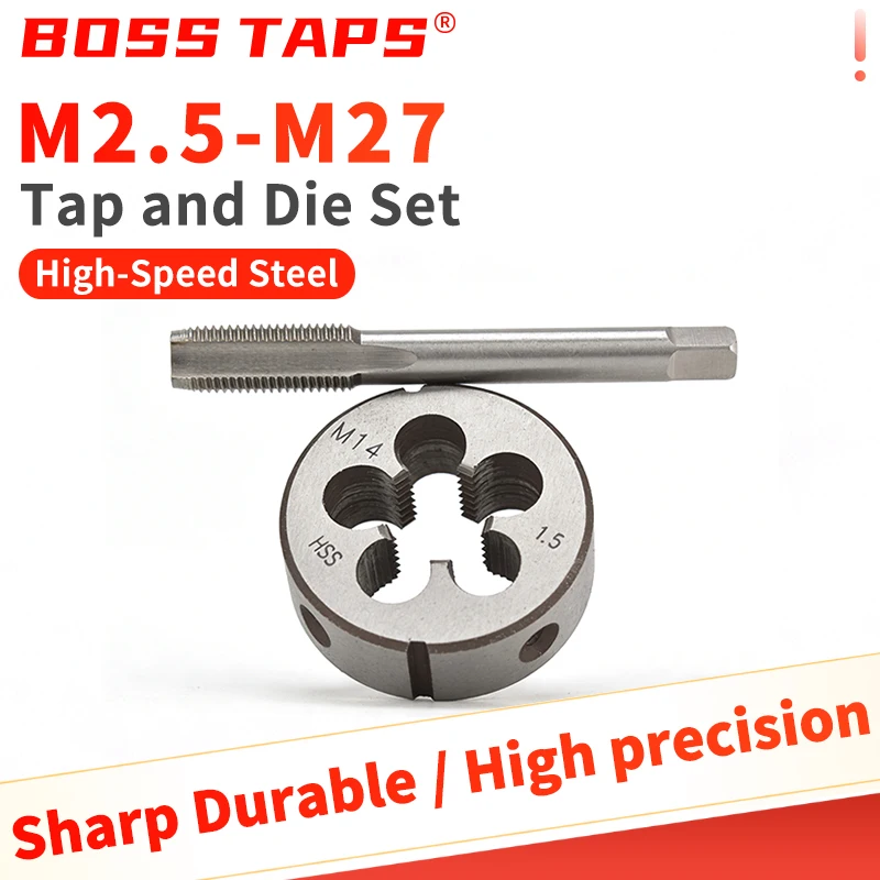 

BOSS TAP 1SETM2.5-M27RightHand Mertic Tap Die Set HSS Used for machine tool internal and external thread tapping and repair tool