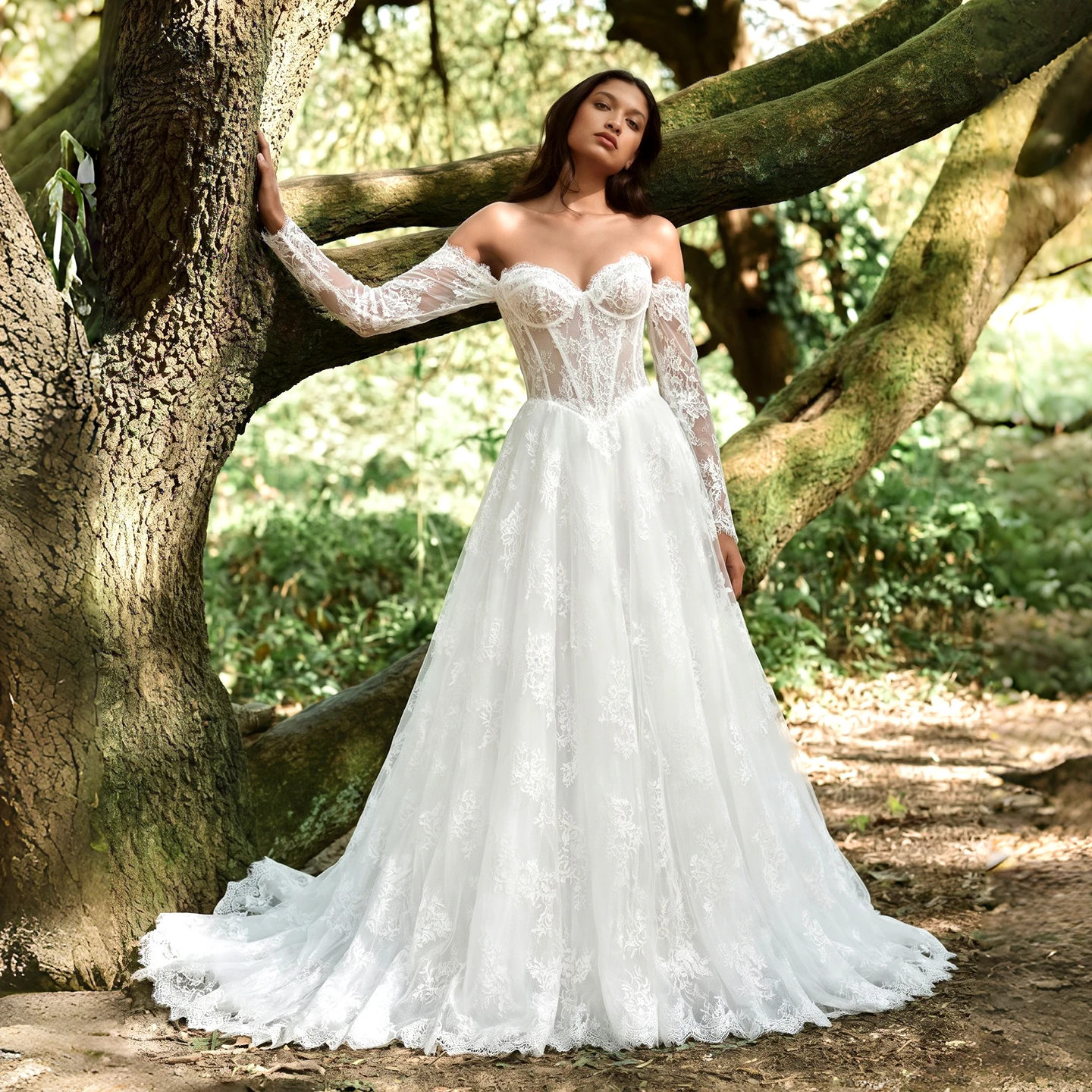 Sheer Fairy Wedding Dress Elegant Sweetheart Tulle A-Line Backless Detachable Sleeves Corset Dubai Bridal Gown SW760 Customized