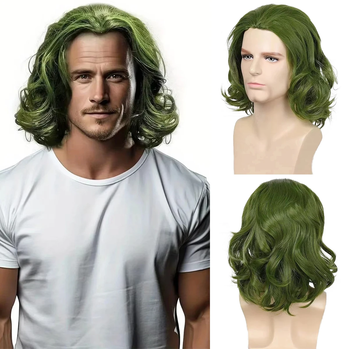

Синтетический мужской парик клоуна, короткие вьющиеся волосы, натуральные вьющиеся термостойкие зеленые парики для косплея, 12 дюймов для фестивалей