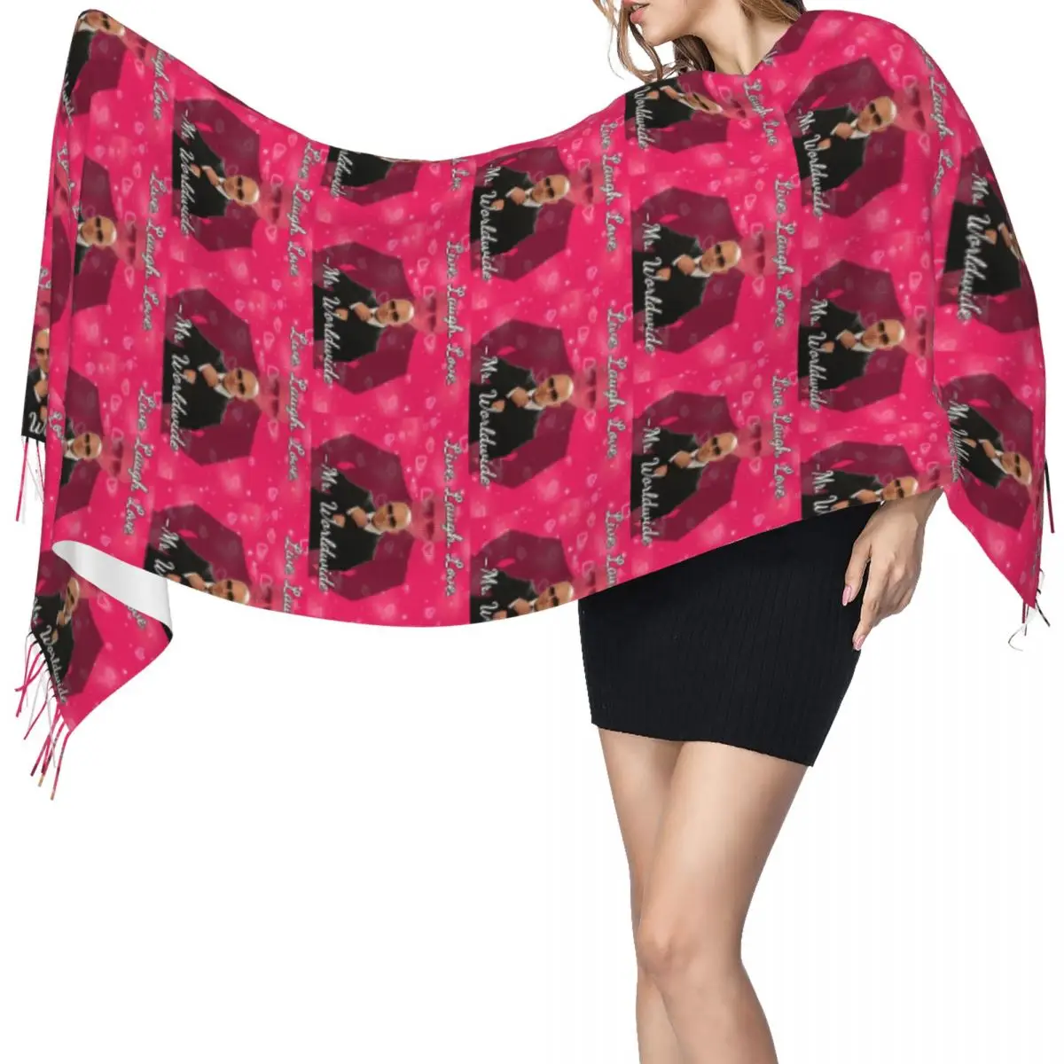 

Mr Worldwide Live Laugh Love Шарф Шарфы с кисточками для женщин Мягкие теплые шали и накидки Длинная осенне-зимняя шаль