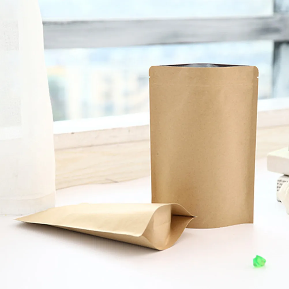 Kraft Paper Zipper Pouches 50 Pack Size 3 Aluminum Foil Lined Moisture Resistant Food Storage Bags for Tea