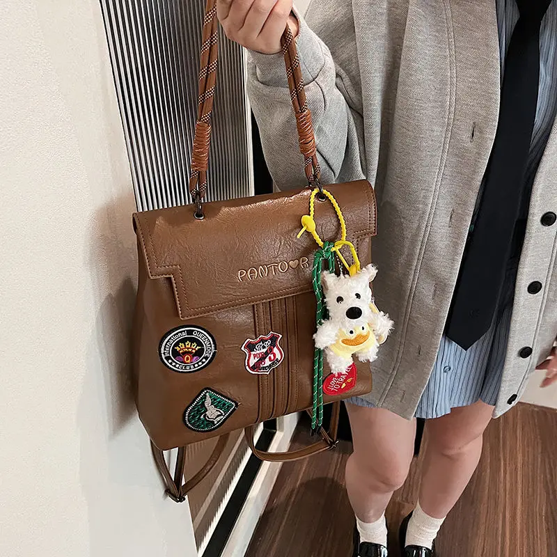 

JIAERDI Retro Medal Backpack Women Leather Square Large Capacity Handbag Ladies Academic Style Casual Student Mochilas Mujer New