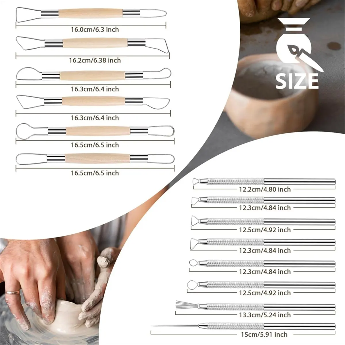 14PCS Ceramic Pottery Clay Ribbon Sculpting Tool Set with Wire Texture and Needle-Detail Tools for Carving Modeling [2026 MOCC]