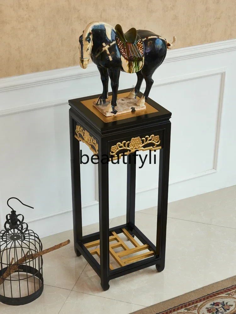 

ls 27Solid wood carving gold-painted ornament, high-footed flower stand, flower table, living room shelf, indoor bonsai rack.