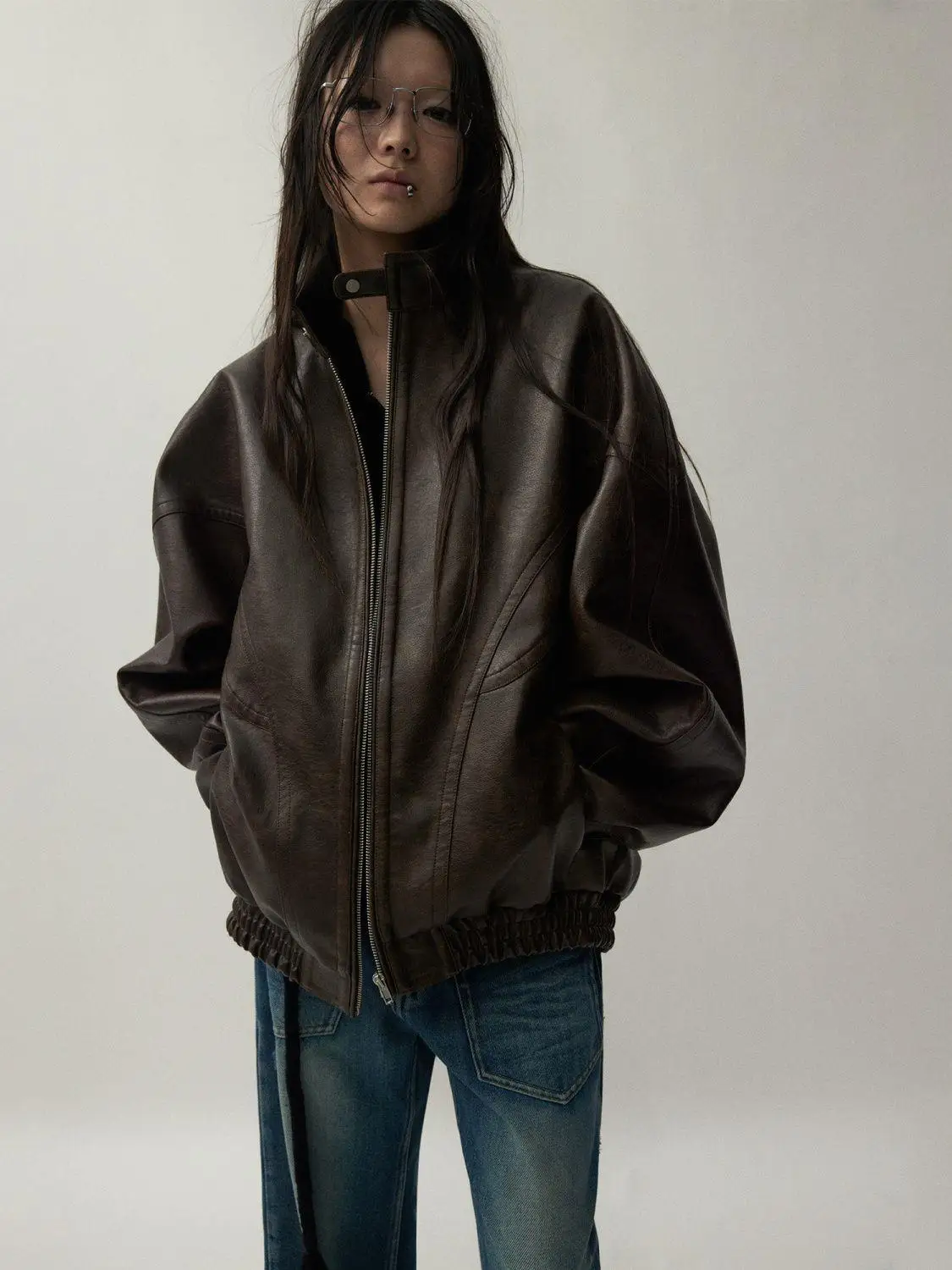 Waed Vintage pilote Jaet manteau en cuir femmes hommes col montant fermeture à glissière Non-marque printemps 202 Faion vêtements d'extérieur