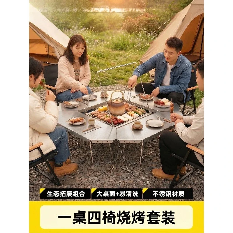 Stainless steel foldable outdoor stove tea camping fire table