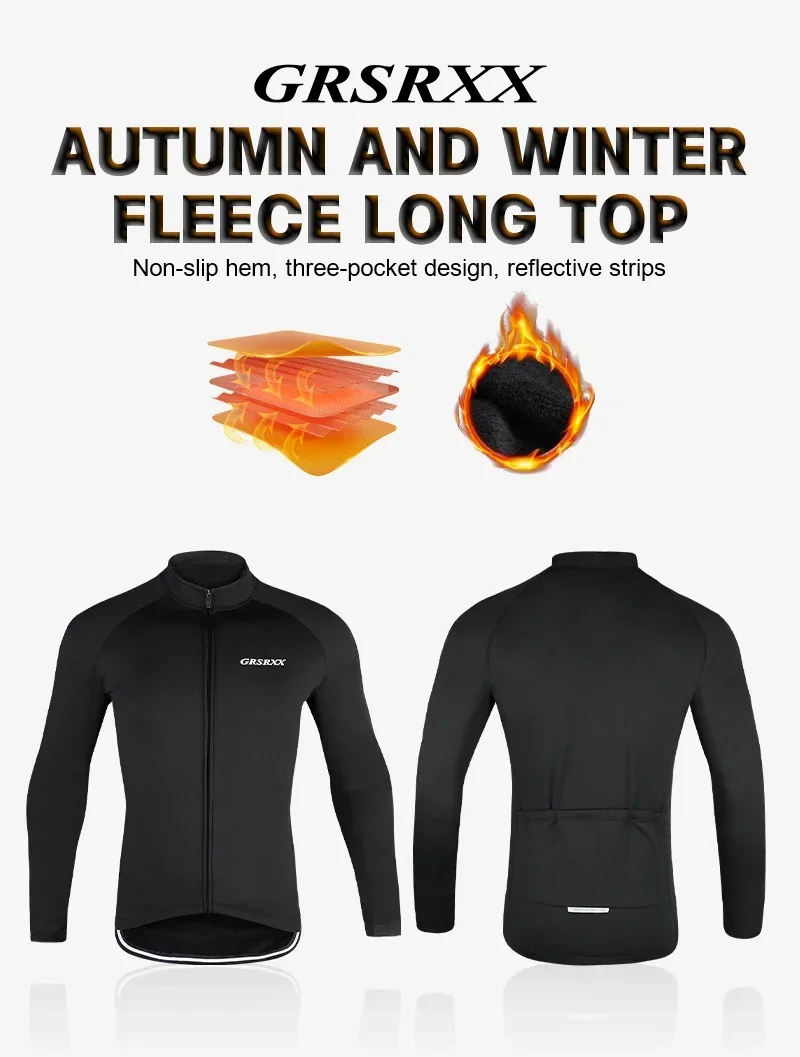 GRSRXX Herren-Fahrradjacke, mit Fleece gefüttert, MBT-Fahrradjacke, Winter-Fahrradtrikot, langärmelig, Winter-Fahrradbekleidung. – Detail 1