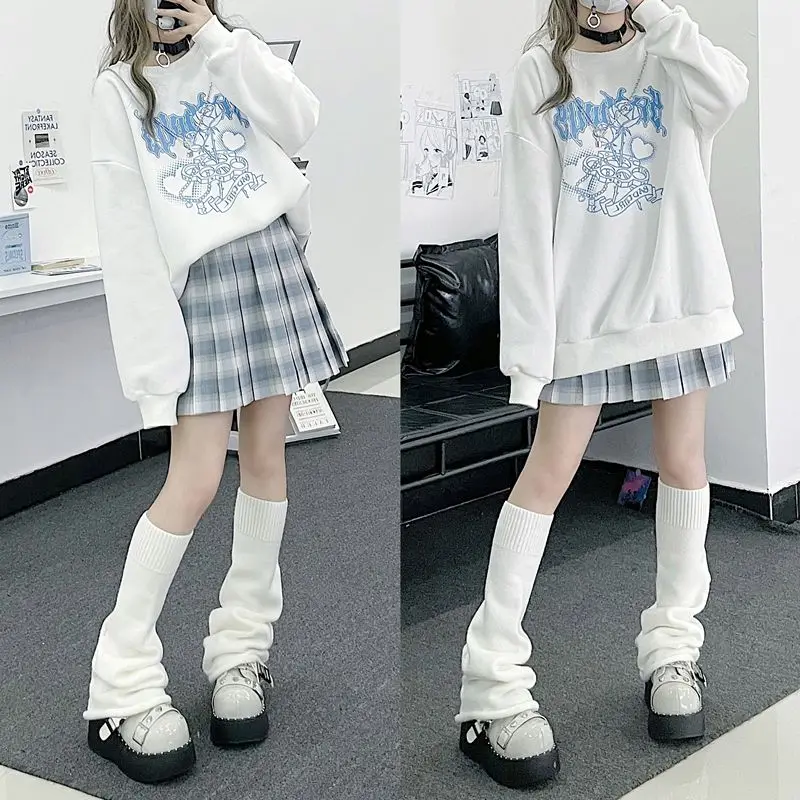 Y2K Punk Knitted Leg Warmers Harajuku Women Leg Covers Sock JK Thigh High Lolita Girls Stockings Hairy Leggings Heaters Female