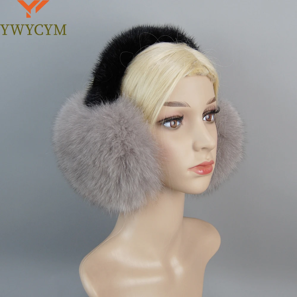 Hot Sale Russia Soft With Real Mink Fur Earflaps 100% Natural Real Fox Fur Earmuffs Winter Women Warm Plush Big Fox Fur Ear Muff