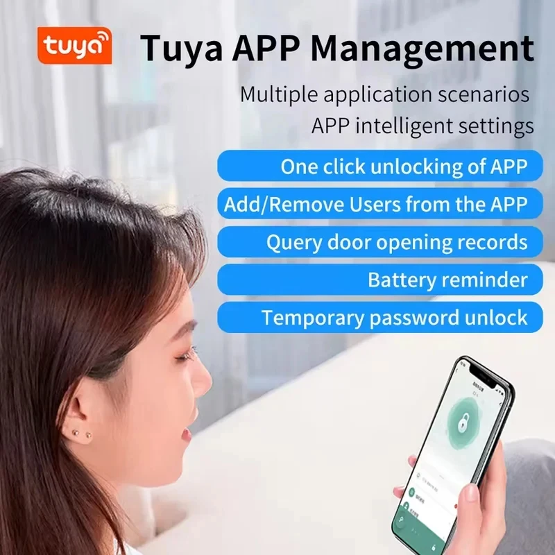 Tuya App Bluetooth Smart Fingerprint Door Lock Password Mechanical Key NFC Unlocking For Wooden Door Handle Lock IP65 Rainproof view 2