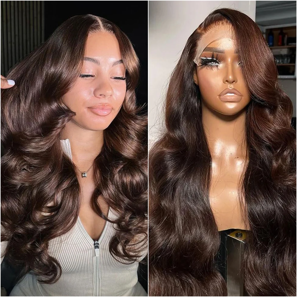 

# 4 парика из натуральных волос цвета шоколадно-коричневого, 13x4, с кружевной передней частью, предварительно выщипанные, с эффектом Body Wave, для женщин, 40 дюймов, 13x6 HD кружевной фронтальный парик, плотность 200%