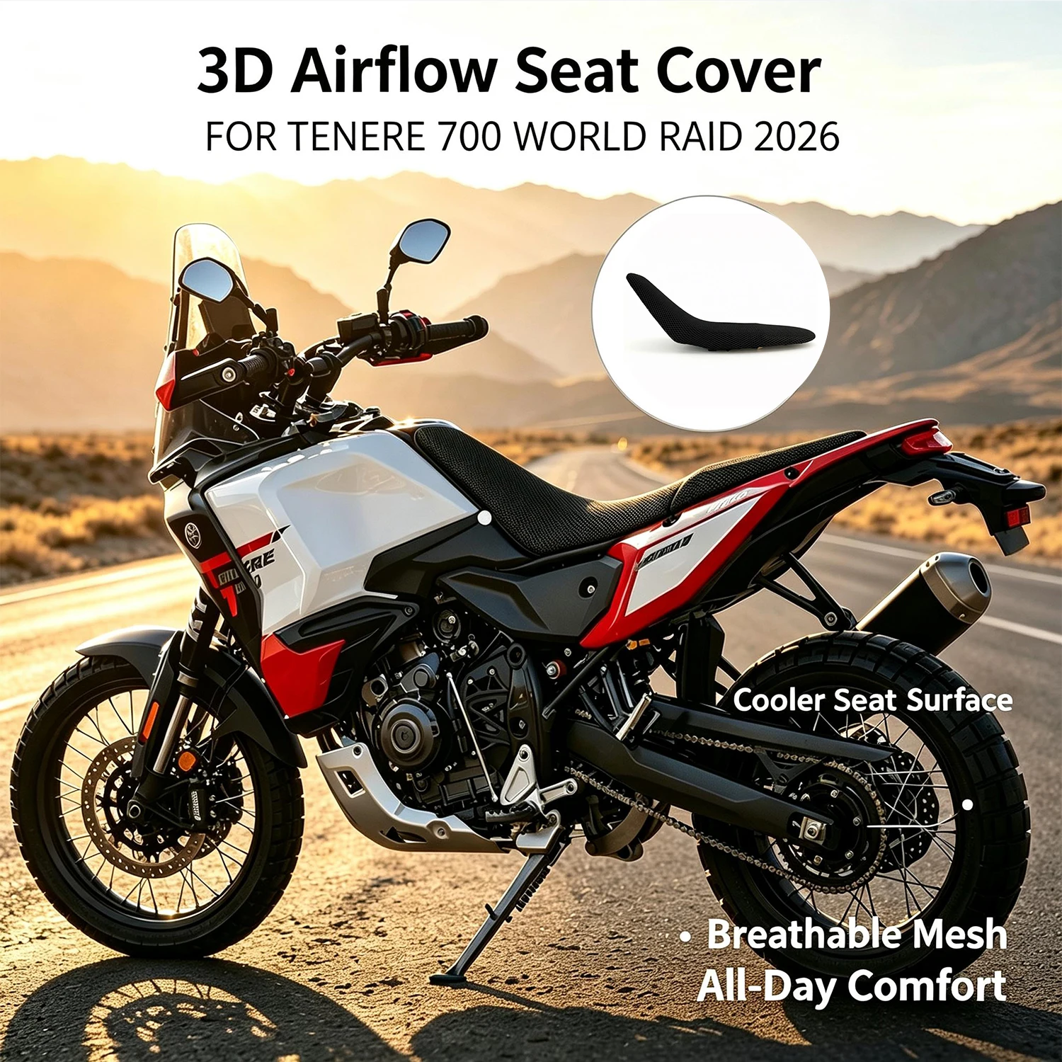 テネレ700-ワールドレイド2026用-メッシュバイクシートカバー-3d弾性通気性-耐熱性-滑り止めプロテクターカバー