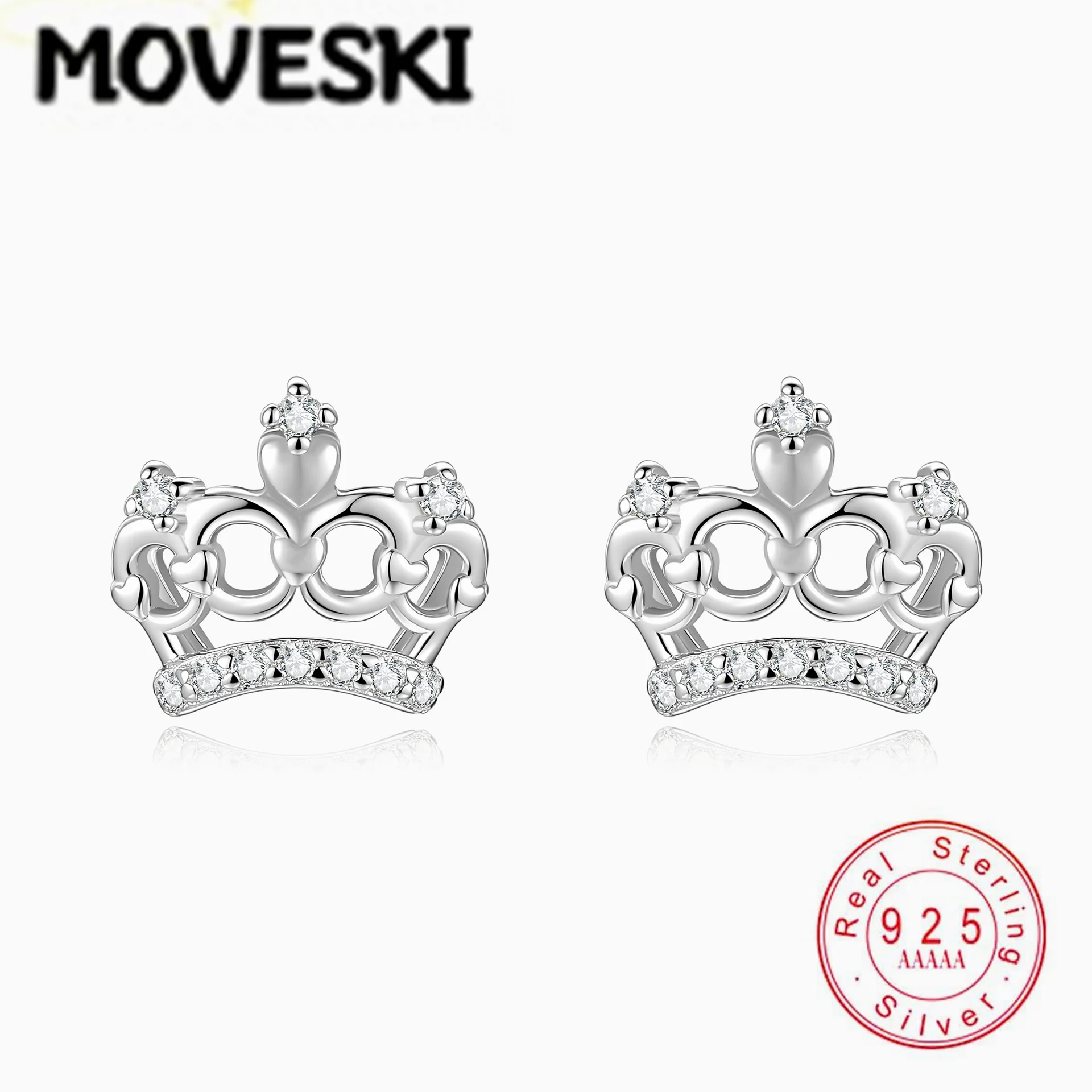 

925 Sterling Silver Crown Stud Earrings, Sparkling Moissanite Queen Crown Earrings for Women, Hypoallergenic Fine Jewelry Gift