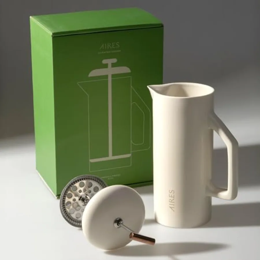 

Ceramic French Press Coffee Maker – 34 oz Heat-Retaining Stoneware – Elegant Neutral Color – Inspired by Buenos Aires Coffee Cul