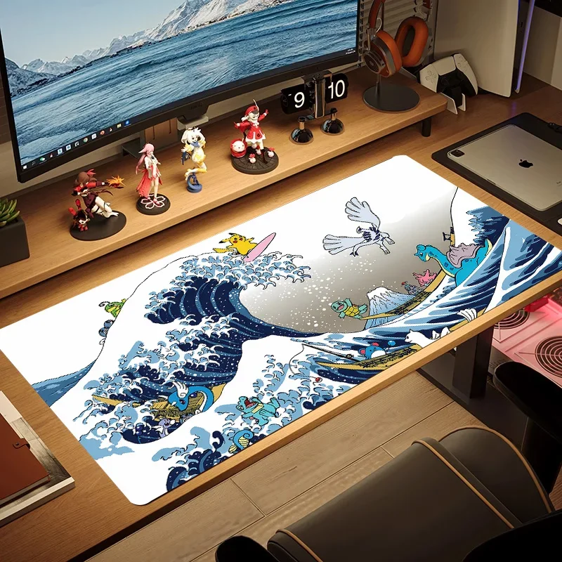 Large  Anime Mouse Pad XXL Gaming Mat Office Desk Carpet  Blue Wave Custom Japan Mousepad Tablet Gamer PC Table Mat 900x400