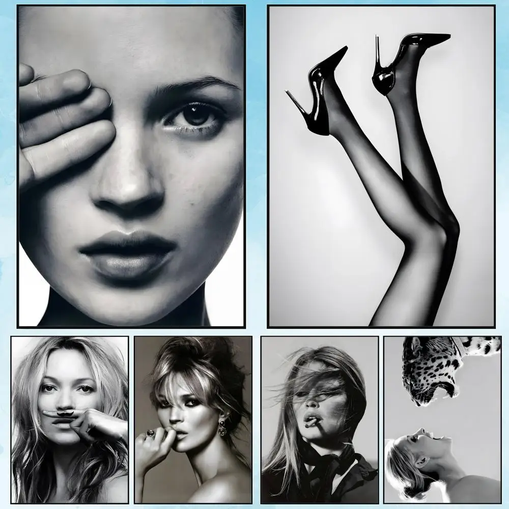(2D Canvas Painting)  Kate Moss Fashion Modern Art Painting Calligraphy Canvas Poster: Crease Free Waterproof Durable All Spa
