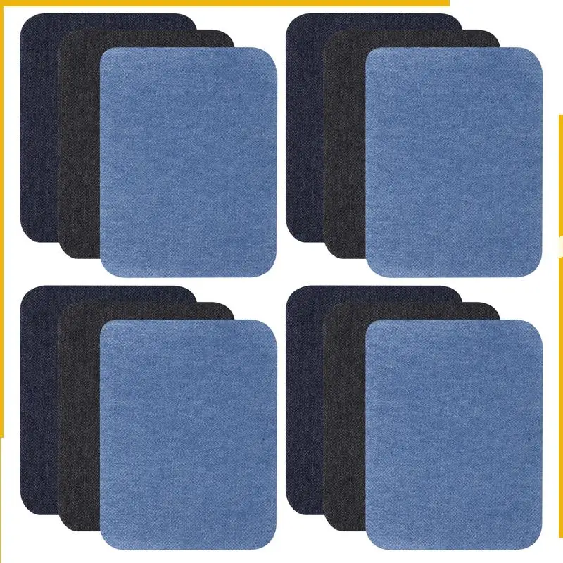 A92P Ferro em remendos jeans para roupas jeans 12 peças, 3 cores (4,9 polegadas x 3,7 polegadas)