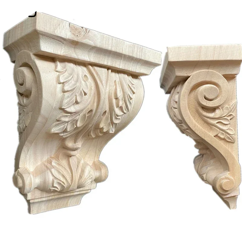 Wood Applique Stigma Wood Mouldings Carved European Long Leaves Wooden Furniture Pillars Accessories for Furniture Legs Cabinet