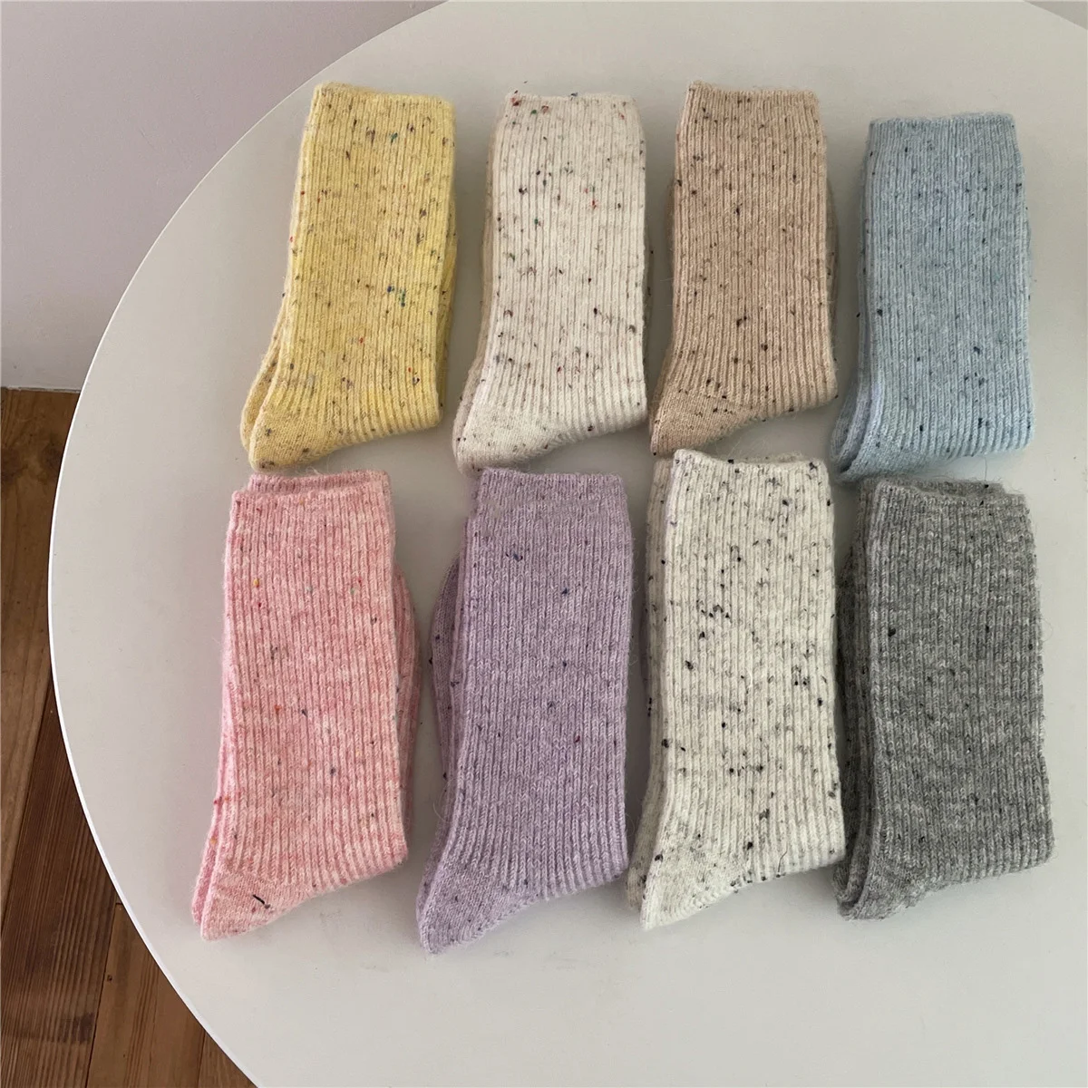 1Pair New in Women's Socks for Winter Thickened Warm Wool Solid Color Japanese JK Fashion Popular Medium Tube Pile Dot Stockings