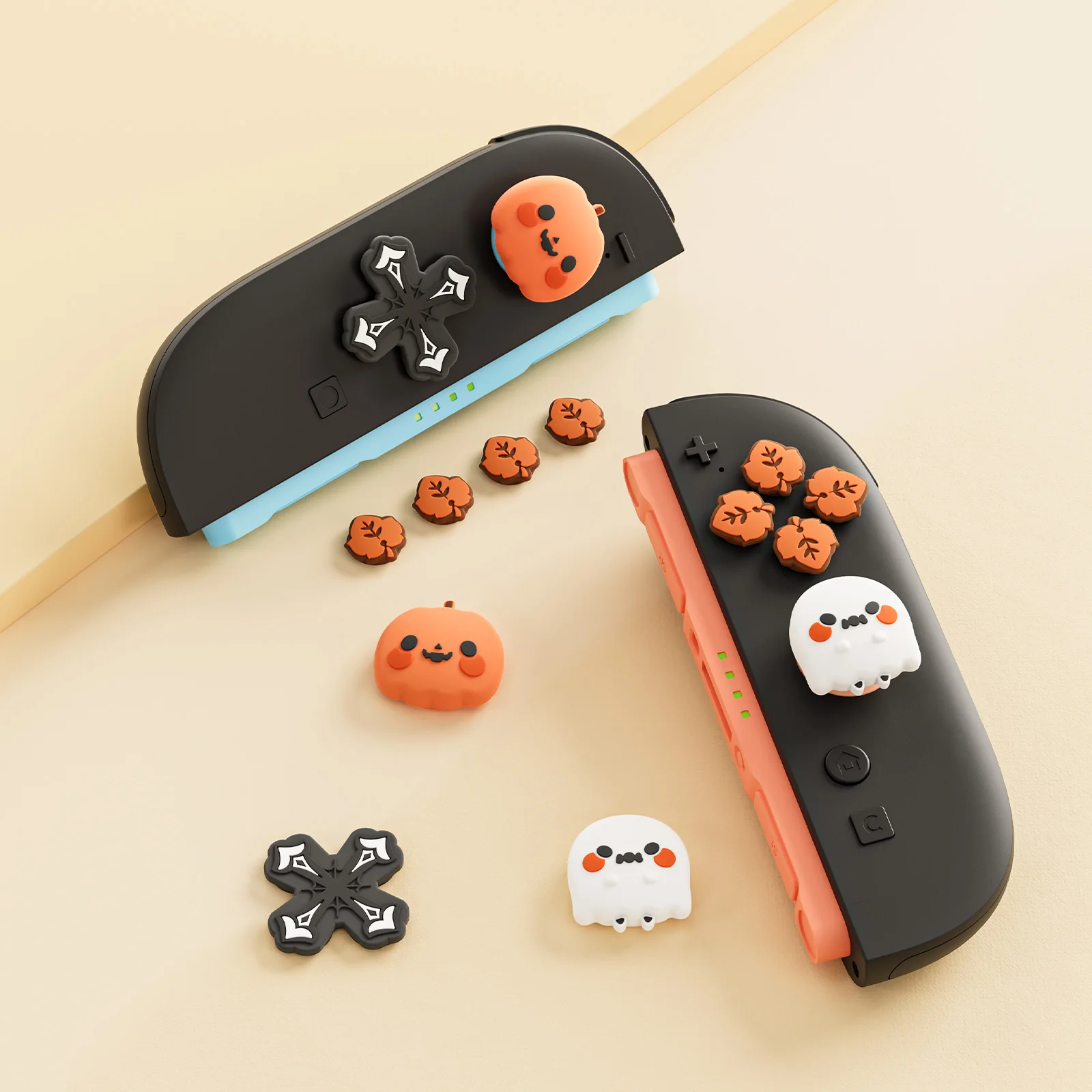 GeekShare Pumpkins and Ghosts D-Pad Button Caps Silicone Thumb Grips Set, ABXY Key Buttons Sticker Joystick Cover for Switch 2,