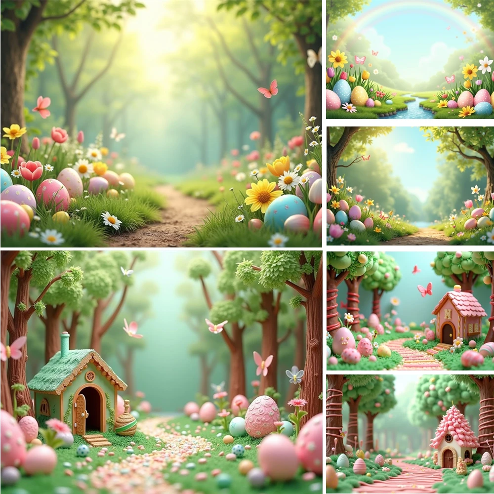 MOON.QG ديكور عيد الفصح خلفية البيت مسار أخضر البيض الخلفيات للتصوير الفوتوغرافي الديكور صورة خلفية للتصوير الفوتوغرافي #1