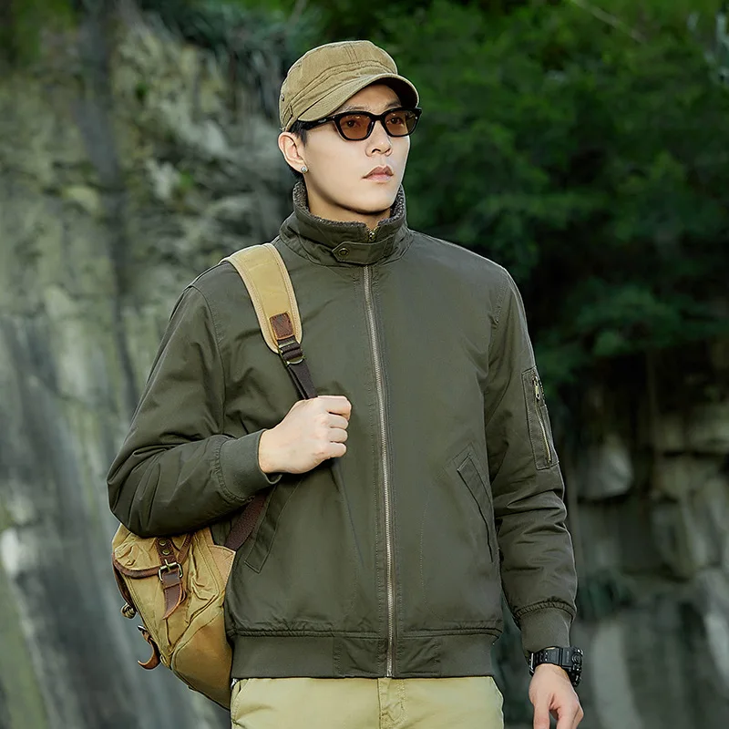 Autumn Winter Fleece Washed Jacket Men's Thick Warm Casual Outerwear